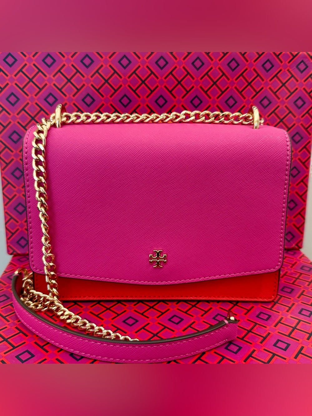 TORY BURCH *NWT* Emerson Color-block Mini Shoulder Crossbody Bag Pink/Red